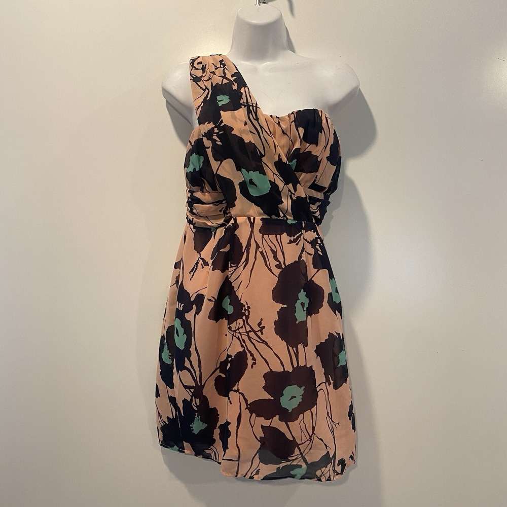 Paccio One Shoulder Floral Mini Dress Peach Pink Black Teal P33307 Mens Size M